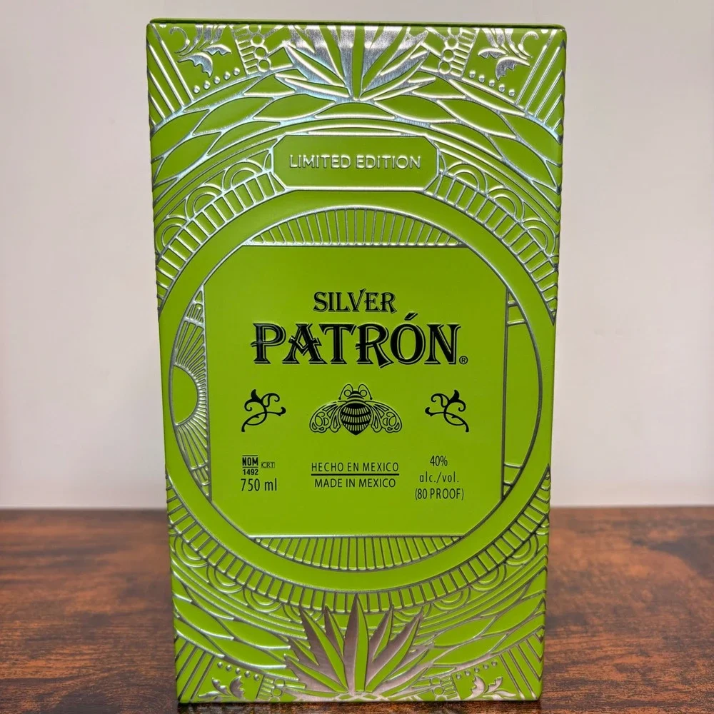 Patron Silver Tequila Limited Edition Tin Bottle Holder Green Silver 750ml Box